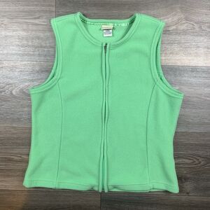 Vintage LL Bean Vest Womens Size Small Green Fleece Full Zip Cropped Sleeveless